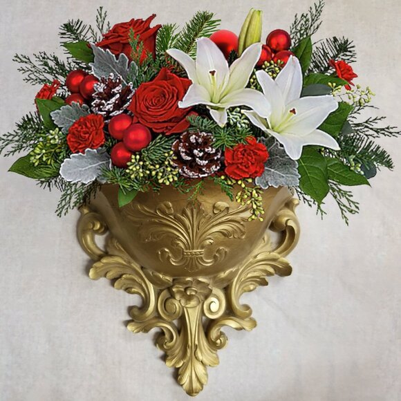 Vintage Gold Resin Wall Planter Pocket - Picture 2 of 7